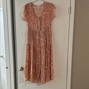 Blu Pepper Dusty Rose Floral Button-Front Midi Dress